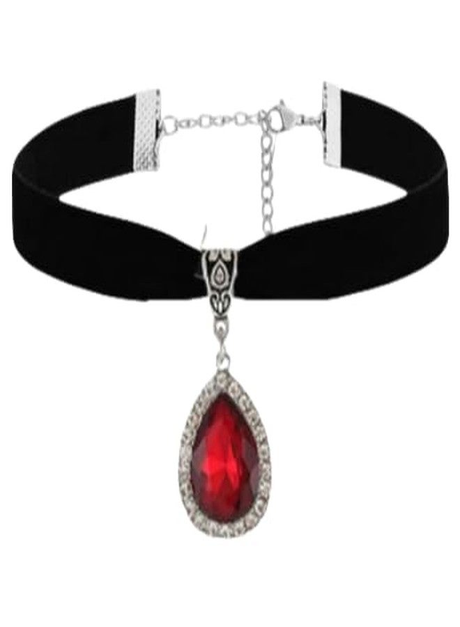 IS4U Gothic Necklace Vintage Black Velvet Choker Necklace Punk Style Victorian Jewelry Multicolor Rhinestone Pendant Necklace Christmas Party Costume Jewelry for Women (Red) - Image 1